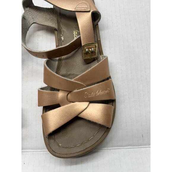 Kids Salt Water By Hoy Girl's Rose Gold Leather Original Sandals Size 3 - Picture 2 of 5